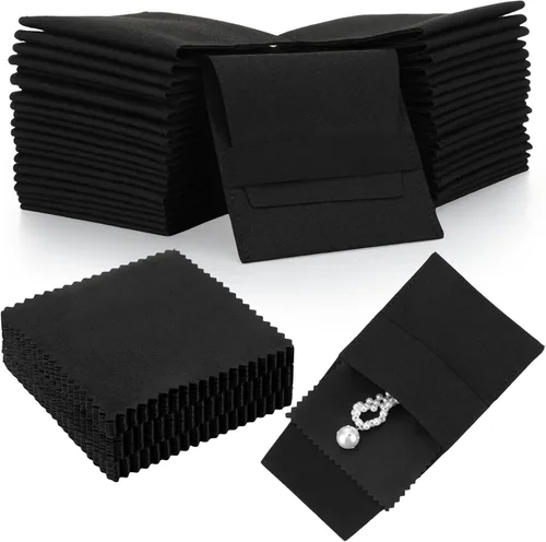 Miniatura 11 de 120 piezas de microfibra bolsa de joyería 3.1x3.1 in bolsa de embalaje regalo de lujo correa fija estilo sobre embalaje con paño de limpieza (beige)