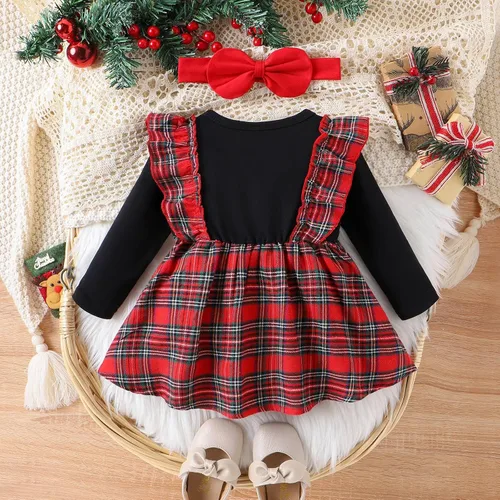 Miniatura 6 de Vestido de Navidad para niña pequeña, vestido de Acción de Gracias, vestido de retazos con volantes, vestido de manga larga para bebé
