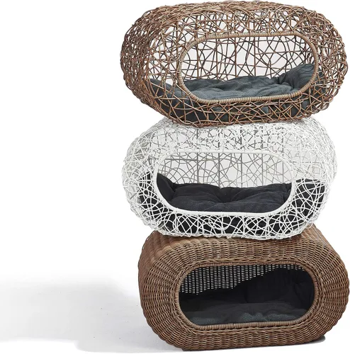 Miniatura 6 de Divertida casa apilable de mimbre para gatos, casa interactiva de ratán para gatos de interior, para gatos de interior, entrada de casa
