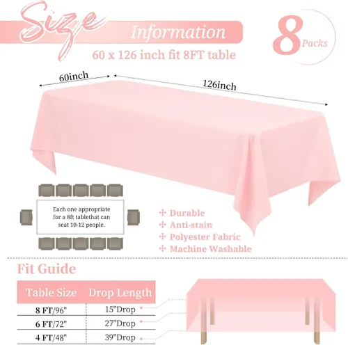 Miniatura 133 de Showgeous Paquete de 4 manteles redondos color rosa intenso de 120 pulgadas de poliéster para mesas redondas, manteles de tela decorativa lavable