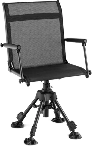Tangkula Silla de caza, silla giratoria silenciosa de 360 grados con 4 patas ajustables, almohadillas para pies y reposabrazos, sillas de caza Negro