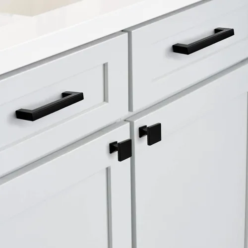 Miniatura 4 de Homdiy Paquete de 5 tiradores para gabinete color negro mate, manijas de zinc de aleación para cajones y aparadores, accesorios de cocina