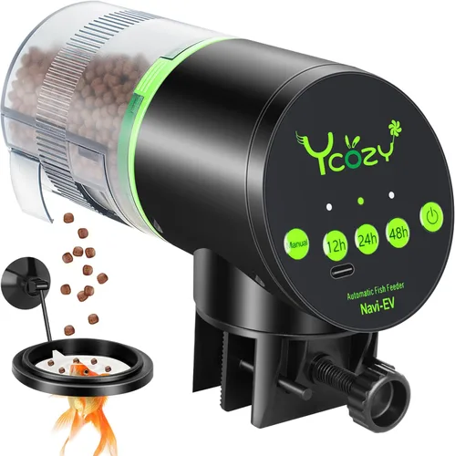 Ycozy Comedero automático para peces recargable con cable USB, a prueba de humedad, alimentador eléctrico inteligente para peces/tortugas para