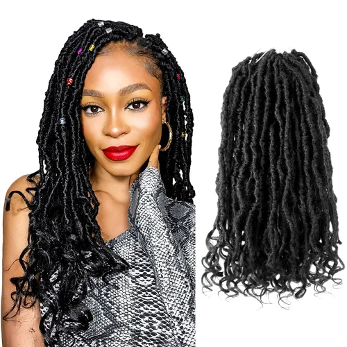 Miniatura 14 de Niseyo Wild Locs - Rastas sintéticas desgastadas de 14 pulgadas con extremos rizados, 8 paquetes de cabello largo y suave con bucles preformados