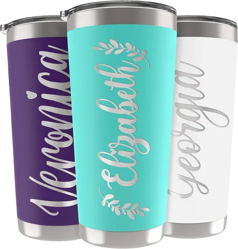 Miniatura 26 de Vasos delgados personalizados con tapa, regalos para ella de 20 onzas, rosa intenso, 12 diseños, vaso grabado personalizado con nombre, tazas Rosa