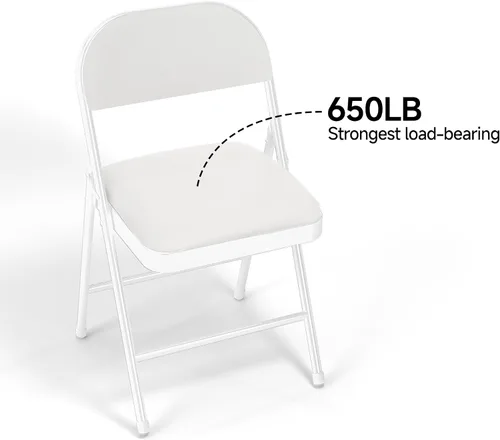 Miniatura 5 de Paquete de 6 sillas plegables acolchadas de cuero, marco de metal con asiento y respaldo de piel sintética, capacidad de 650 libras, silla plegable