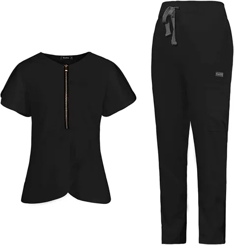 Conjunto de uniforme médico clásico V-Nevk para mujer, con cordón, color sólido, uniforme médico para mujer