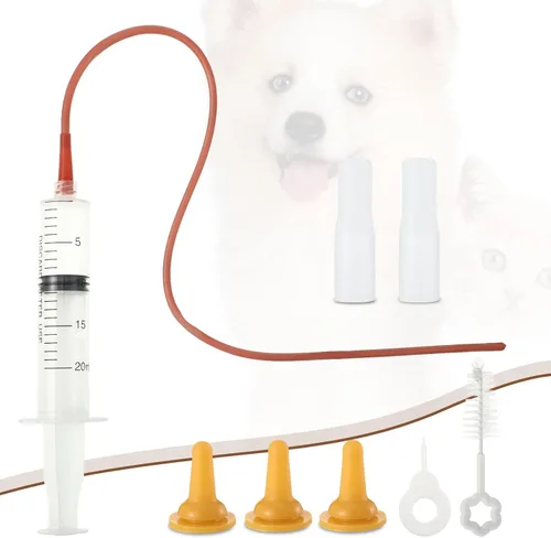 Miniatura 2 de Zubebe Kit de tubo de alimentación para cachorros, 15 piezas, incluye biberón, pezones, jeringas de enfermería, dispensador de píldoras, 0.3 fl oz