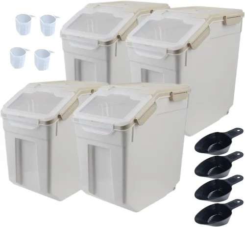 Miniatura 14 de AnRui Contenedor hermético de almacenamiento de harina de 25 libras, cubo de almacenamiento de granos de plástico, dispensador de cereales de arroz