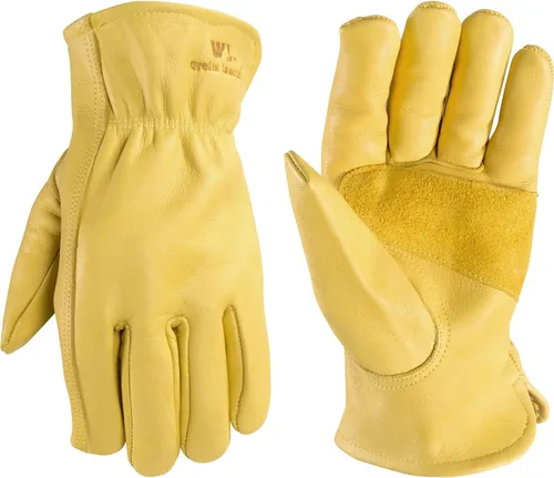 Wells Lamont Guantes de trabajo de cuero para hombre, piel de vaca, palma reforzada, ideales para construcción, agricultura, ganadería, ajuste