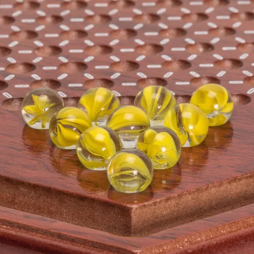 Miniatura 4 de Yellow Mountain Imports Juego de mesa Halma de damas chinas de madera, 13.6 pulgadas, con 60 canicas de vidrio estilo pétalos de colores (0.630 in)