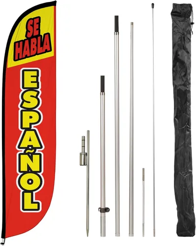 Miniatura 24 de LookOurWay Kit de asta de bandera de plumas, pancarta publicitaria de 7 pies de alto con juego de poste de fibra de vidrio y pico de tierra