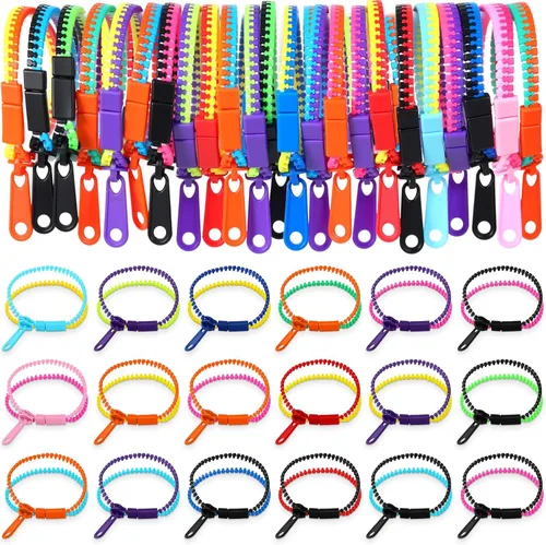 Yinkin 200 piezas de recuerdos de fiesta a granel de 7.9 pulgadas de amistad Fidget pulseras con cremallera para niños, juguete sensorial para