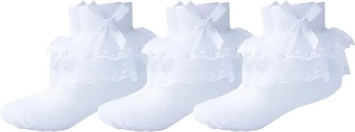 Miniatura 2 de Twtility Calcetines de encaje con volantes para niñas pequeñas, vestido de princesa, doble encaje de algodón con volantes blancos