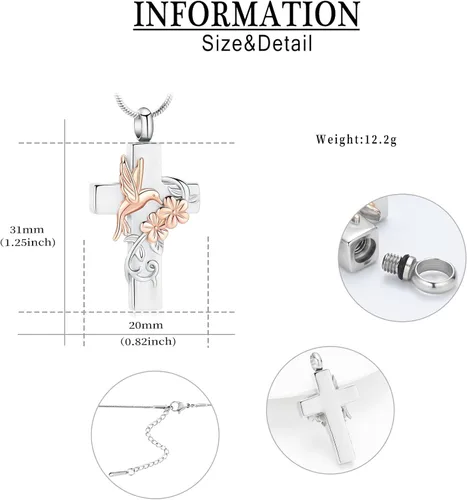 Miniatura 2 de Cross Hummingbird Urn Necklace for Ashes Flower Ashes Pendant Memorial Necklace Cremation Jewelry Ashes Keepsakes Necklace Gift for Loss of Loved