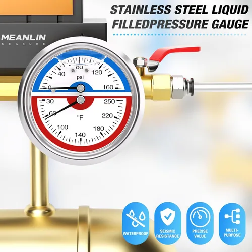 Miniatura 7 de MEANLIN MEASURE - Manómetro de presión térmica de acero inoxidable, esfera con cara de 2.5 pulgadas, NPT de 1/4 de pulgada, relleno de líquido