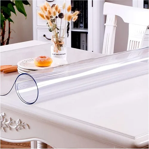 Protector de mesa de PVC transparente para mesas de comedor, cubierta de plástico transparente fuerte, almohadilla impermeable lavable, grueso 0.118