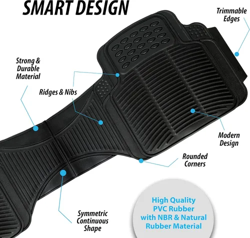 Miniatura 3 de ZONETECH Alfombras de goma para interior de automóvil, para todo tipo de clima, 3 piezas ajustables, impermeables, inodoras, negras, super