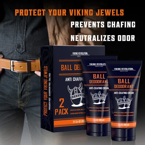Miniatura 2 de Viking Revolution Desodorante de bolas para hombres con aloe vera y verdolaga - Sin talco, secado rápido, crema de ingle antirozaduras para hombres