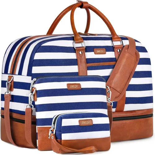 Miniatura 147 de IBFUN Bolsas de fin de semana para mujer, bolsa grande de lona para viaje, bolsa de viaje con compartimento para zapatos, 21 pulgadas, juego de 3