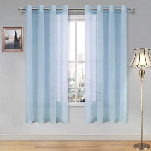 Miniatura 86 de DWCN Cortinas traslúcidas color verde frijol para sala de estar y dormitorio - Cortinas voile con aspecto de lino sintético con ojales en la parte