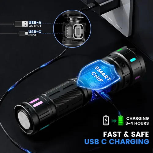 Miniatura 6 de VASTFIRE Linternas recargables de alto lumen, linterna LED súper brillante de 30 W con pantalla LCD, haz de 3937 pies y 12 horas de larga duración