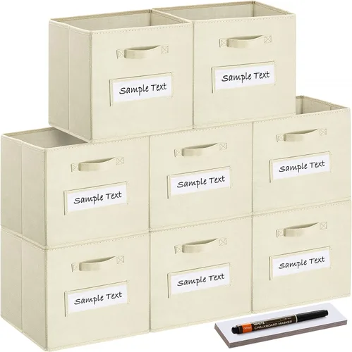 Contenedores de almacenamiento de 13 x 13 x 13 pulgadas (juego de 8) cubos de almacenamiento de tela con 8 tarjetas de ventana con etiquetas y un