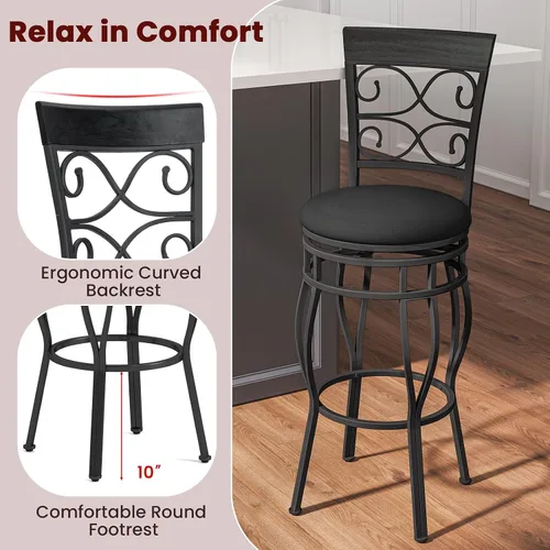 Miniatura 5 de Giantex - Juego de 2 taburetes de bar giratorios de 30 pulgadas, taburetes de bar de altura de barra con respaldo, asiento tapizado de cuero PU