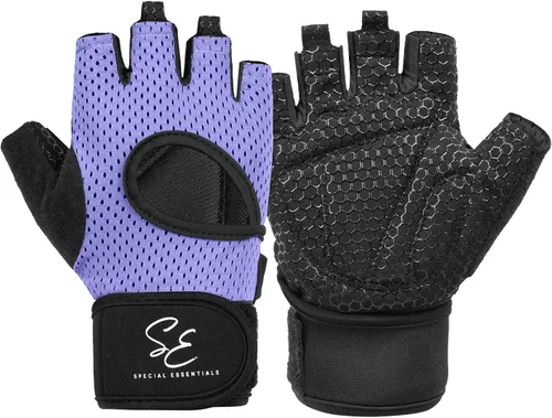 Miniatura 10 de Special Essentials Guantes de entrenamiento para hombres y mujeres, guantes de levantamiento de pesas sin dedos con acolchado antideslizante