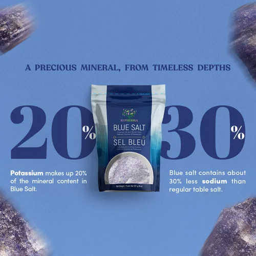 Miniatura 6 de EUPHERBIA Sal azul, gruesa, sal mineral rara, alto potasio, baja en sodio, natural, sin procesar, cosechada a mano, certificado Kosher