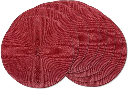Miniatura 50 de AHHFSMEI Juego de 6 manteles individuales redondos trenzados de 15 pulgadas para mesas de comedor, tejido natural, resistentes al calor, color azul