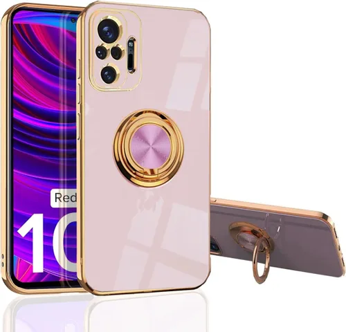 Redmi Note 10 Pro - Funda con soporte 360 y soporte para automóvil, protección delgada galvanizada, color rosa