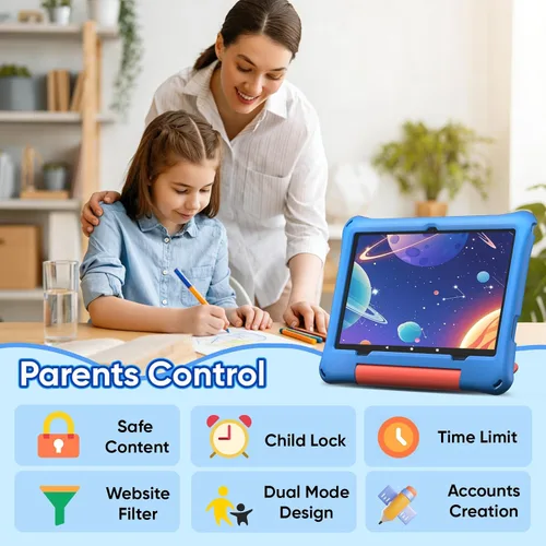 Miniatura 3 de Tablet infantil de 10 pulgadas, tableta Android 16 para niños, procesador Octa-Core, 24 GB de RAM, 64 GB ROM 1TF tarjeta expandible para niños Azul