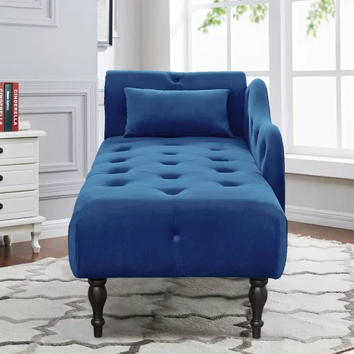 Miniatura 4 de Holaki Tumbona de terciopelo, tumbona decorativa para interiores con almohada, sillón con botón copetudo con brazo derecho con ribete de cabeza
