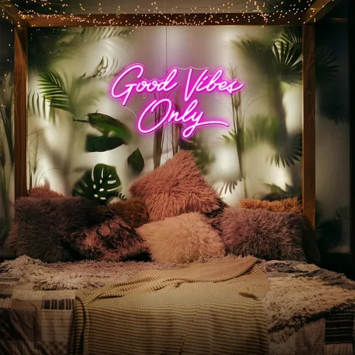 Miniatura 4 de Kavaas Letreros de neón Good Vibes Only para decoración de pared de 17.7" x 9.9" Letrero LED rosa Good Vibes Only para dormitorio, fiesta, bar