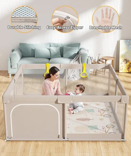 Miniatura 3 de Mloong Corralito para bebés con alfombrilla – 59 x 59 pulgadas corralito extra grande para bebés y niños pequeños, centro de actividades