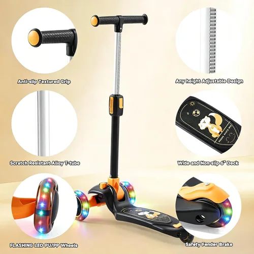 Miniatura 4 de GLAMUP Patinete para niños de 3 ruedas, manillar ajustable en altura para niños, sistema de inclinación para dirección y mecanismo de fácil plegado