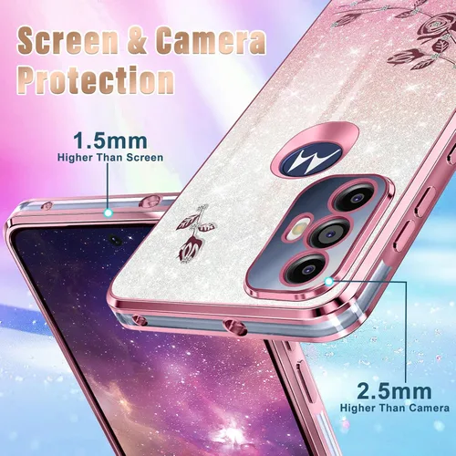 Miniatura 5 de Likiyami Funda 3 en 1 para Motorola Moto G Play 2023, Moto G Pure, Moto G Power 2022 – Funda femenina con purpurina para mujeres y niñas, bonito