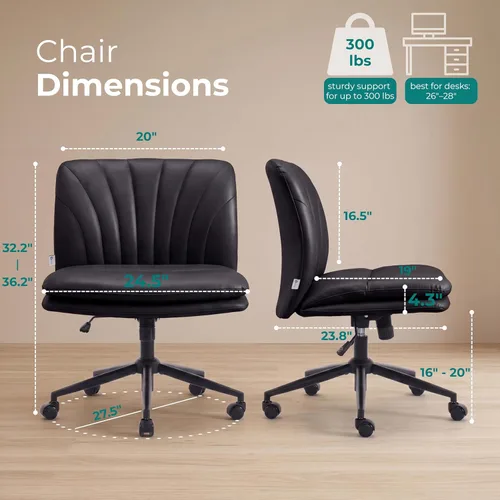 Miniatura 2 de NYPOT Silla de escritorio sin brazos con ruedas para sentarse entrecruzada, silla sin brazos anchos con patas cruzadas, taburete giratorio ajustable