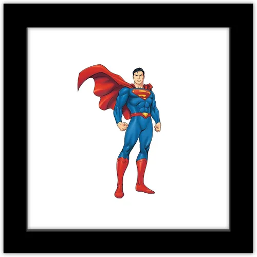 Trends International Gallery Pops DC Comics Superman - Póster artístico de pared con pose de héroe, 12 x 12 pulgadas, versión enmarcada en negro