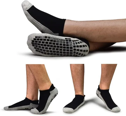 Miniatura 6 de ELUTONG Calcetines antideslizantes para hombre, 3 pares de azulejos de madera, con agarre pegajoso, para yoga, pilates, entrenamiento, hospital