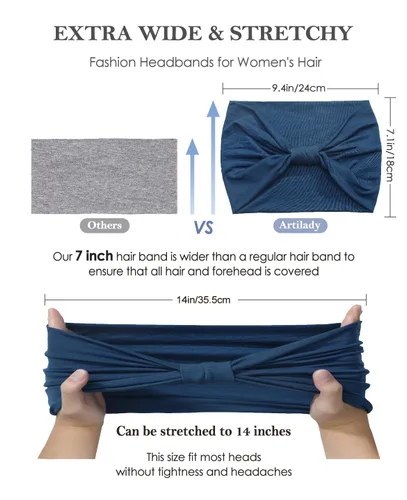 Miniatura 2 de Artilady Paquete de 12 diademas bohemias para mujer, bandas elásticas suaves para yoga para niñas, entrenamiento, correr, deporte, envoltura