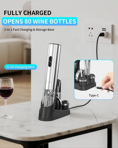 Miniatura 4 de CIRCLE JOY Juego de regalo de abridor de botellas de vino eléctrico 7 en 1 de acero inoxidable recargable con bomba de vacío automática, cortador