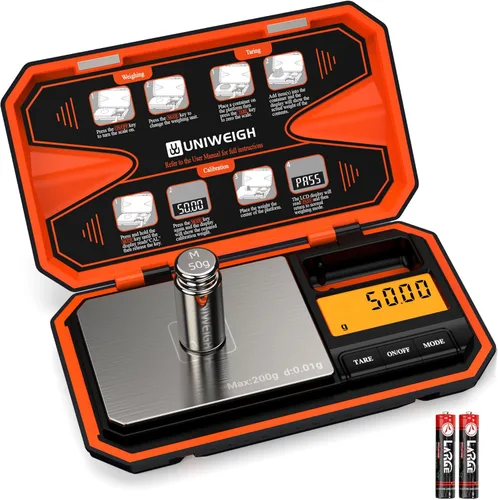 Miniatura 7 de UNIWEIGH Báscula de bolsillo digital 200g/0.01g, báscula digital en gramos, báscula para joyería, báscula para monedas con pesas de calibración