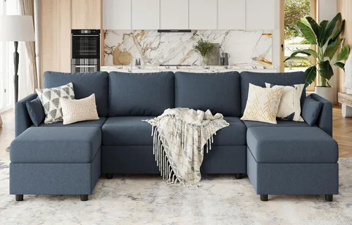 Miniatura 11 de Huatean Home Sofá Seccional Modular de 114.17", Sofá Modular de 6 Asientos con Almacenamiento, Espuma Viscoelástica, Sofás Seccionales Convertibles