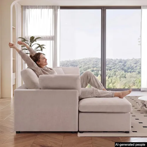 Miniatura 8 de Sofás modulares de nube seccionales para sala de estar, sofá modular grande con otomana, sofá de 3 plazas en forma de L con almohada, color beige