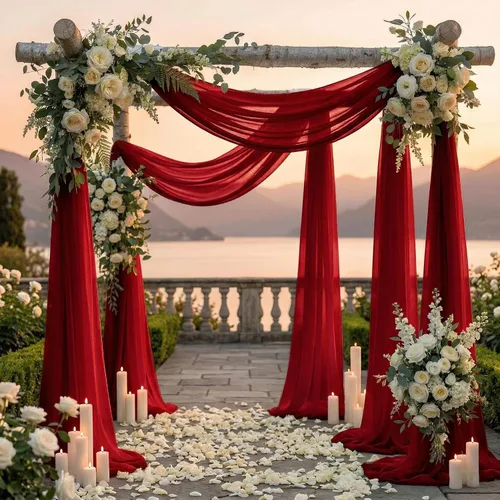 Miniatura 4 de MDS Paquete de 2 paneles de cortina para arco de boda (30 pulgadas de ancho x 20 pies de largo) tela de gasa transparente para boda, ceremonia, Rojo