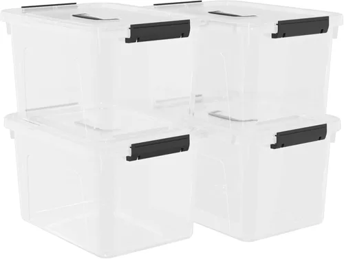 Paquete de 4 cajas de almacenamiento transparentes de 17.5 cuartos de galón, contenedor de almacenamiento de plástico con tapas