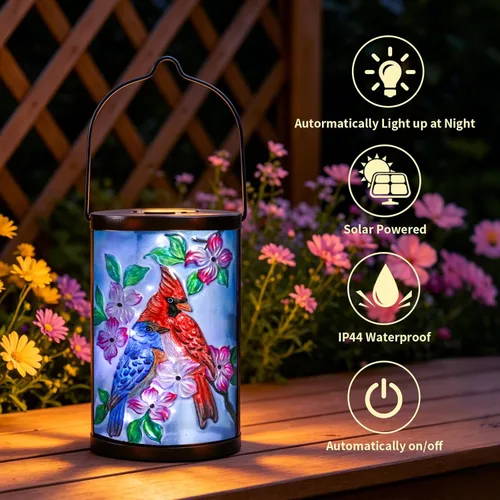 Miniatura 2 de Linterna solar colgante para exteriores, diseño de pájaro azul, impermeable, luz LED cardenal, lámpara decorativa de mesa para patio, jardín