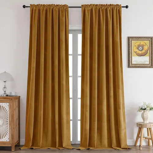 Miniatura 12 de CUCRAF Cortinas opacas de terciopelo negro de 63 pulgadas de largo, con aislamiento térmico, reducción de ruido, bolsillo para barra, cortinas